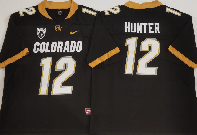 Men's Colorado Buffaloes #12 Travis Hunter Black With PAC-12 Patch Football Stitched Jersey